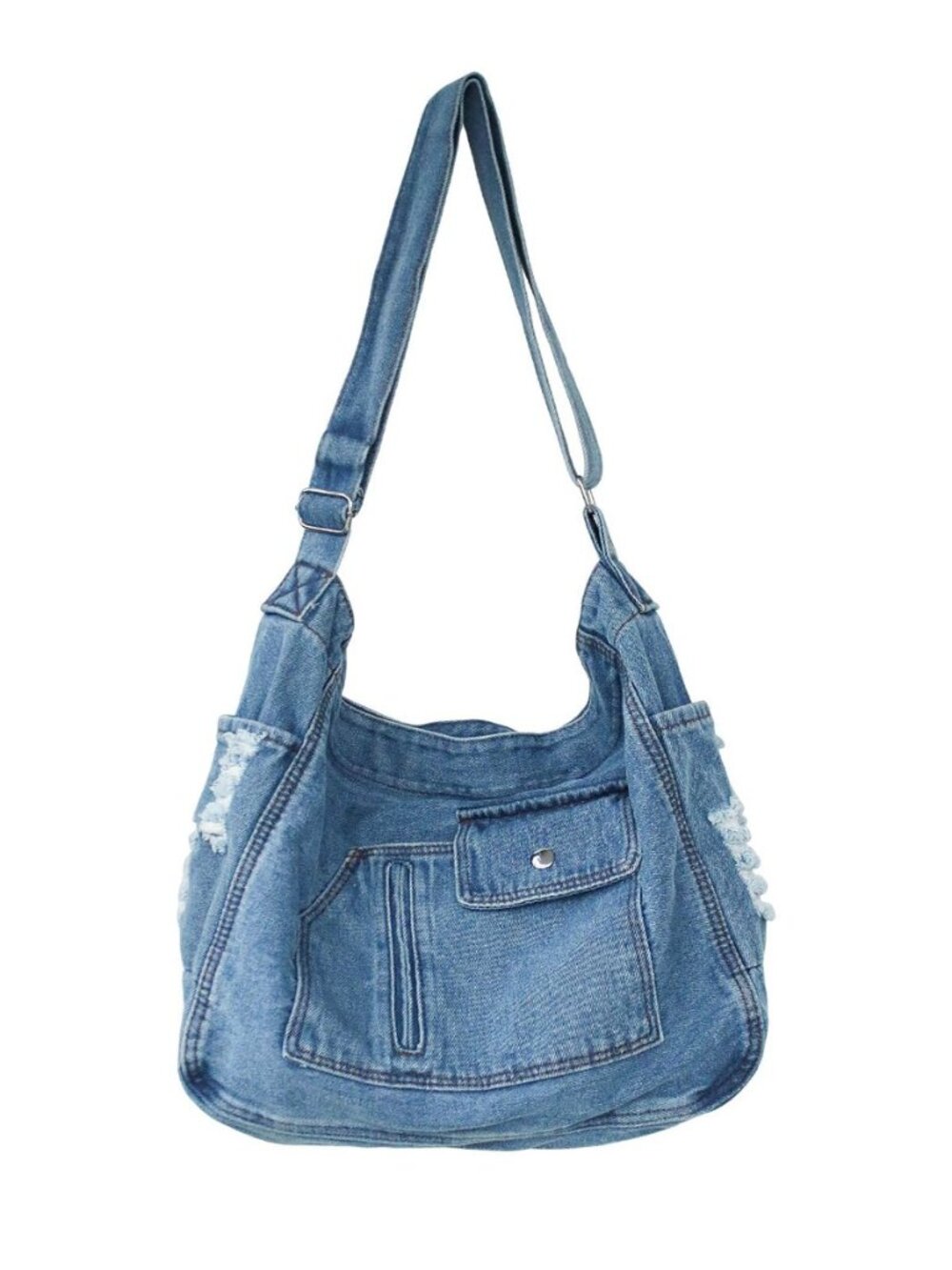 Denim Shoulder Bag for Women Canvas Messenger Tote Purse with Zipper Lightweight